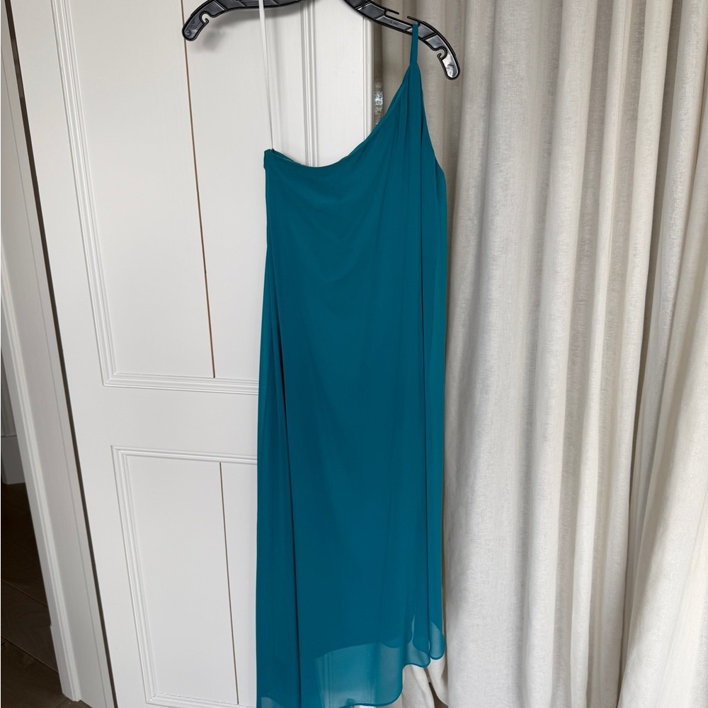 Halston Heritage Teal One-Shoulder Dress